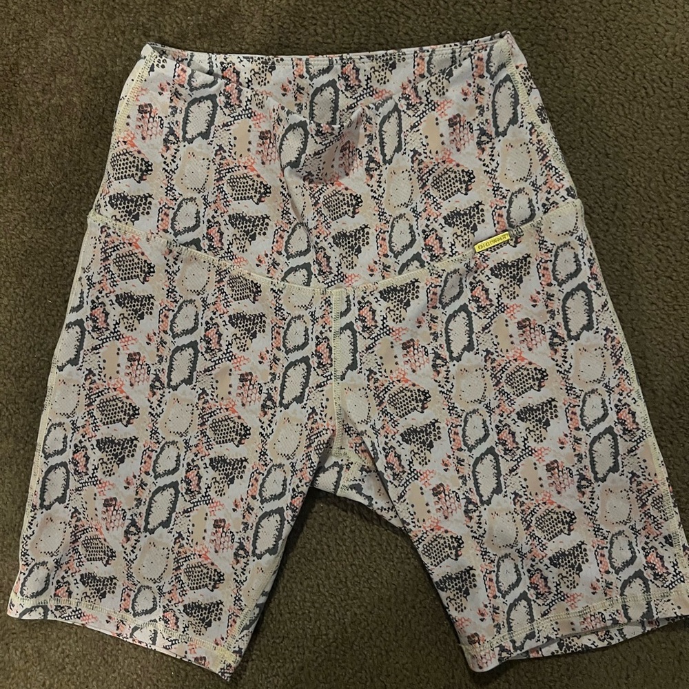 Cleo Harper Snake Print High-Waist Athletic Shorts in Pink, Gray, Cream